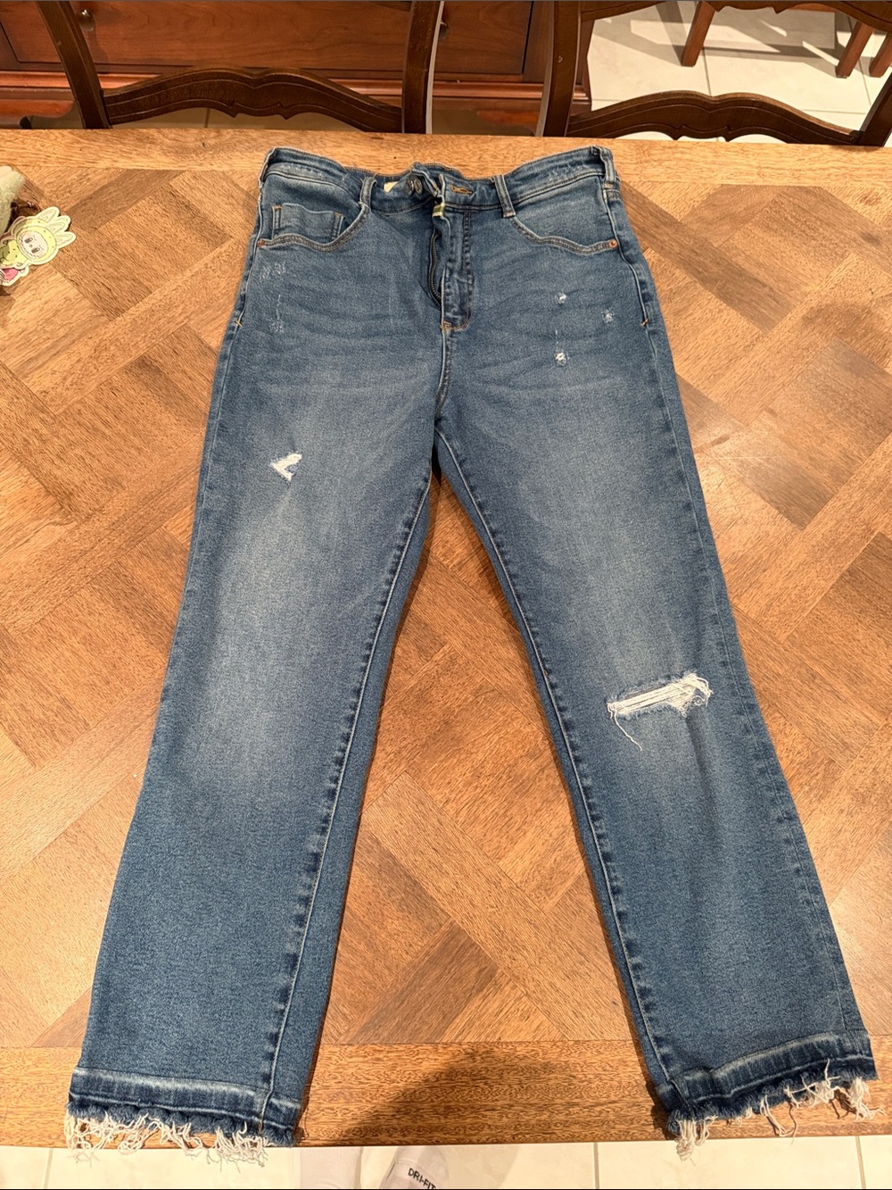 Pilcro Blue Distressed Straight-Leg Jeans